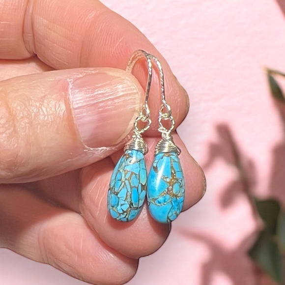Natural Paraiba Turquoise Earrings Sterling Silver, December Birthstone - Picture 2 of 9